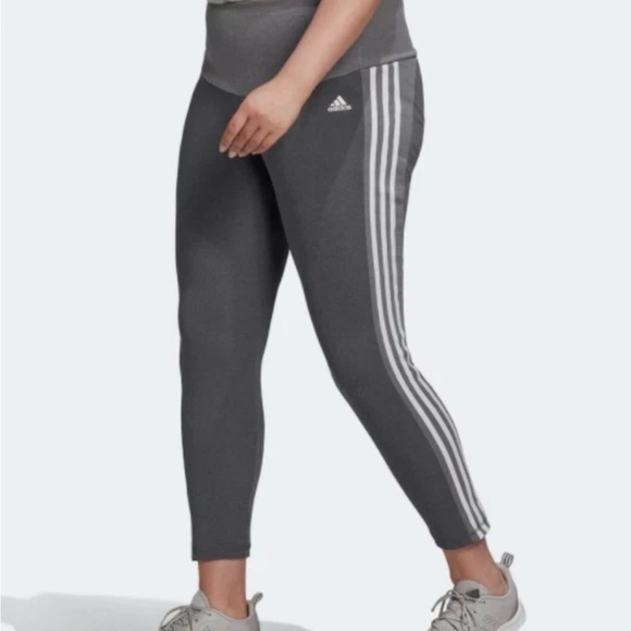 adidas Pants - Adidas Aeroready 3-Stripes 7/8 High Rise Leggings Gray No signs of Wear Sz 2X